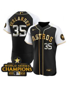Men's Houston Astros #35 Justin Verlander 2023 Black Gold Alternate Flex Base Stitched Baseball Jersey