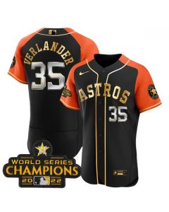 Men's Houston Astros #35 Justin Verlander 2023 Black Gold V2 Alternate Flex Base Stitched Baseball Jersey