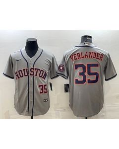 Men's Houston Astros #35 Justin Verlander Gray With Patch Cool Base Stitched Jersey
