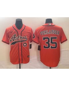 Men's Houston Astros #35 Justin Verlander Orange With Patch Cool Base Stitched Baseball Jersey