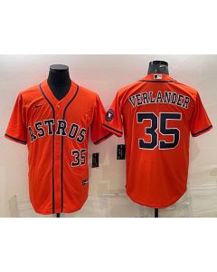 Men's Houston Astros #35 Justin Verlander Orange With Patch Cool Base Stitched Jersey (Orange)