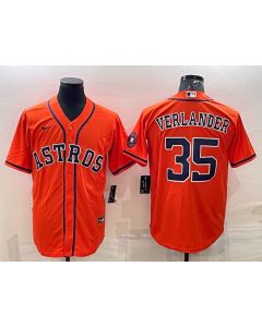 Men's Houston Astros #35 Justin Verlander Orange With Patch Cool Base Stitched Jersey