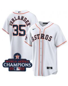 Men's Houston Astros #35 Justin Verlander White 2022 World Series Champions Home Stitched Baseball Jersey