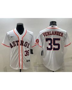 Men's Houston Astros #35 Justin Verlander White With Patch Cool Base Stitched Jersey (White)