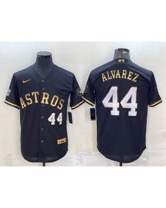 Men's Houston Astros #44 Yordan Alvarez Black Gold 2022 World Series Stitched Baseball Jersey