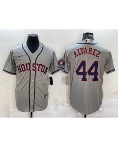 Men's Houston Astros #44 Yordan Alvarez Grey With Patch Cool Base Stitched Jersey (Grey)