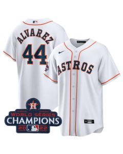Men's Houston Astros #44 Yordan Alvarez White 2022 World Series Champions Home Stitched Baseball Jersey