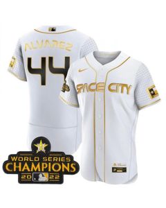 Men's Houston Astros #44 Yordan Alvarez White With 2022 World Serise Champions Patch Stitched Baseball Jersey (2022)