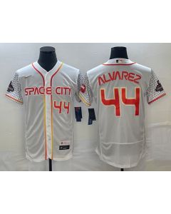 Men's Houston Astros #44 Yordan Alvarez White With 2022 World Series Champions Patch Stitched Baseball Jersey