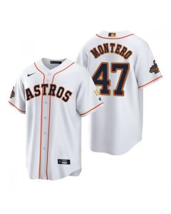 Men's Houston Astros #47 Rafael Montero White Gold 2022 World Series Champions Stitched Baseball Jersey