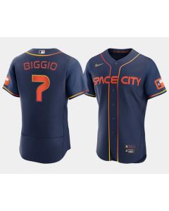 Men's Houston Astros #7 Craig Biggio 2022 Navy City Connect Flex Base Stitched Baseball Jersey