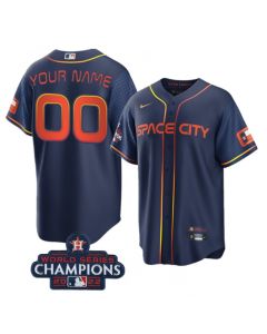 Men's Houston Astros Customized Navy 2022 World Series Champions City Connect Cool Base Stitched Baseball Jersey