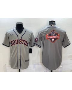 Men's Houston Astros Grey 2022 World Series Champions Team Big Logo With Patch Cool Base Stitched Jersey