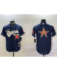 Men's Houston Astros Navy Team Big Logo Cactus Jack Style Vapor Premier Limited Stitched Baseball Jersey (Navy)