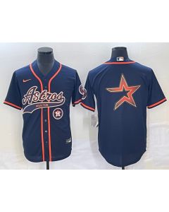 Men's Houston Astros Navy Team Big Logo With Patch Cool Base Stitched Baseball Jersey (Style 2)