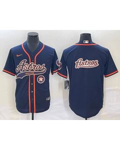 Men's Houston Astros Navy Team Big Logo With Patch Cool Base Stitched Baseball Jersey (Style 3)
