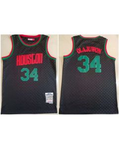 Men's Houston Rockets #34 Hakeem Olajuwon Black 1993-94 Throwback Stitched Jersey