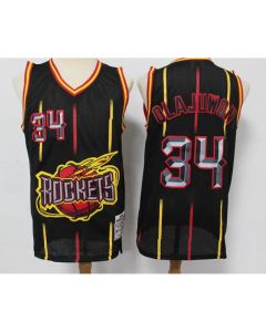 Men's Houston Rockets #34 Hakeem Olajuwon Black Hardwood Classics Stitched Jersey