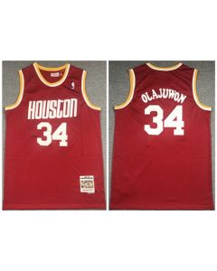 Men's Houston Rockets #34 Hakeem Olajuwon Red Throwback Stitched Jersey