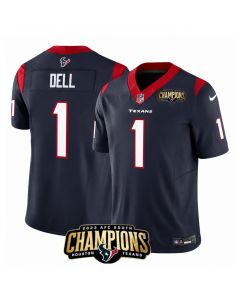 Men's Houston Texans #1 Tank Dell Navy 2023 F.U.S.E. AFC South Champions Patch Vapor Untouchable Limited Stitched Football Jersey