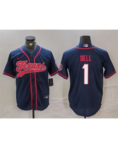 Men's Houston Texans #1 Tank Dell Navy With Patch Cool Base Stitched Baseball Jersey