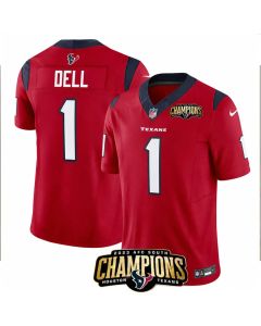 Men's Houston Texans #1 Tank Dell Red 2023 F.U.S.E. AFC South Champions Patch Vapor Untouchable Limited Stitched Football Jersey