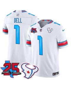 Men's Houston Texans #1 Tank Dell White 25th Anniversary Patch 'HOUSTON/US' 2026 Rivalries Collection Vapor F.U.S.E. Limited Jersey (White)