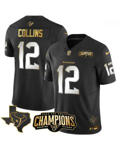 Men's Houston Texans #12 Nico Collins Black Golden 2023 F.U.S.E. With AFC South Champions Patch And Team Logo Patch Limited Stitched Football Jersey