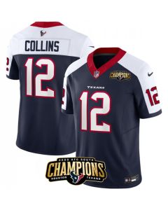 Men's Houston Texans #12 Nico Collins Navy/White 2023 F.U.S.E. AFC South Champions Patch Limited Stitched Football Jersey