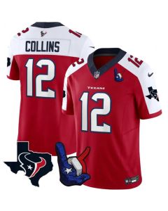 Men's Houston Texans #12 Nico Collins Red/White 2023 F.U.S.E. With Hand Sign Throwing Up The H Patch Vapor Untouchable Limited Stitched Football Jersey