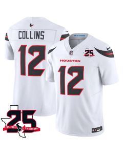 Men's Houston Texans #12 Nico Collins White 2026 25th Anniversary Patch Vapor F.U.S.E. Limited Jersey