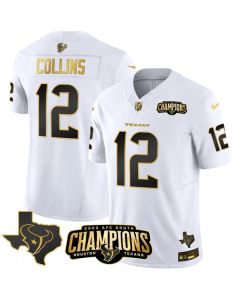 Men's Houston Texans #12 Nico Collins White Golden 2023 F.U.S.E. With AFC South Champions Patch And Team Logo Patch Limited Stitched Football Jersey
