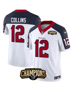 Men's Houston Texans #12 Nico Collins White/Navy 2023 F.U.S.E. AFC South Champions Patch Limited Stitched Football Jersey