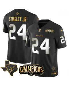 Men's Houston Texans #24 Derek Stingley Jr. Black Golden 2023 F.U.S.E. With AFC South Champions Patch And Team Logo Patch Limited Stitched Football Jersey