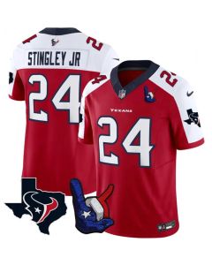 Men's Houston Texans #24 Derek Stingley Jr. Red/White 2023 F.U.S.E. With Hand Sign Throwing Up The H Patch Vapor Untouchable Limited Stitched Football Jersey