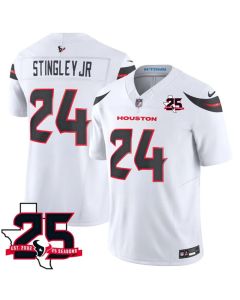 Men's Houston Texans #24 Derek Stingley Jr. White 2026 25th Anniversary Patch Vapor F.U.S.E. Limited Jersey (White)
