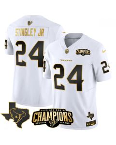 Men's Houston Texans #24 Derek Stingley Jr. White Golden 2023 F.U.S.E. With AFC South Champions Patch And Team Logo Patch Limited Stitched Football Jersey