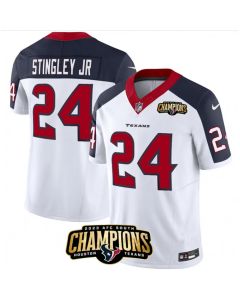 Men's Houston Texans #24 Derek Stingley Jr. White/Navy 2023 F.U.S.E. With AFC South Champions Patch And Team Logo Patch Limited Stitched Football Jersey