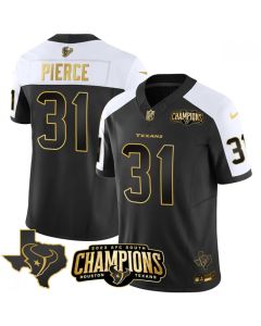 Men's Houston Texans #31 Dameon Pierce Black/White Golden 2023 F.U.S.E. With AFC South Champions Patch And Team Logo Patch Limited Stitched Football Jersey