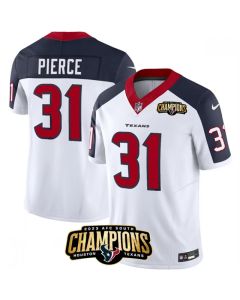 Men's Houston Texans #31 Dameon Pierce White/Navy 2023 F.U.S.E. AFC South Champions Patch Limited Stitched Football Jersey