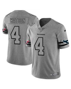 Men's Houston Texans #4 Deshaun Watson 2019 Gray Gridiron Team Logo Limited Stitched NFL Jersey