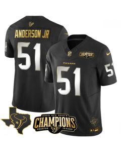 Men's Houston Texans #51 Will Anderson Jr. Black Golden 2023 F.U.S.E. With AFC South Champions Patch And Team Logo Patch Limited Stitched Football Jersey