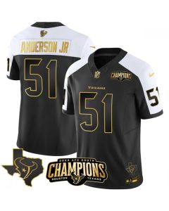 Men's Houston Texans #51 Will Anderson Jr. Black/White Golden 2023 F.U.S.E. With AFC South Champions Patch And Team Logo Patch Limited Stitched Football Jersey