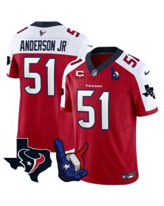 Men's Houston Texans #51 Will Anderson Jr. Red/White 2023 F.U.S.E. With 1-Star C And Hand Sign Throwing Up The H Patch Vapor Untouchable Limited Stitched Football Jersey