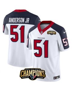 Men's Houston Texans #51 Will Anderson Jr. White/Navy 2023 F.U.S.E. AFC South Champions Patch Limited Stitched Football Jersey