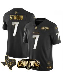 Men's Houston Texans #7 C.J. Stroud Black Golden 2023 F.U.S.E. With AFC South Champions Patch And Team Logo Patch Limited Stitched Football Jersey