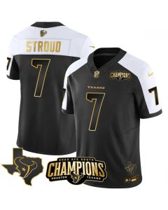 Men's Houston Texans #7 C.J. Stroud Black/White Golden 2023 F.U.S.E. With AFC South Champions Patch And Team Logo Patch Limited Stitched Football Jersey