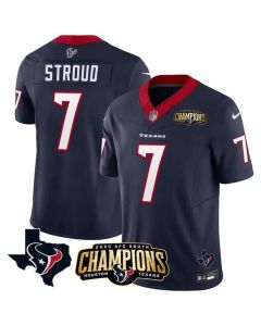 Men's Houston Texans #7 C.J. Stroud Navy 2023 F.U.S.E. AFC South Champions Patch And Team Logo Patch Vapor Untouchable Limited Stitched Football Jersey