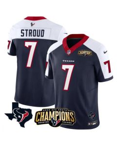 Men's Houston Texans #7 C.J. Stroud Navy/White 2023 F.U.S.E. AFC South Champions Patch And Team Logo Patch Vapor Untouchable Limited Stitched Football Jersey