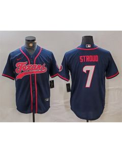 Men's Houston Texans #7 C.J. Stroud Navy With Patch Cool Base Stitched Baseball Jersey (Navy)